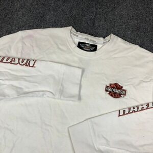 Harley-Davidson Mens White Long Sleeve Graphic T-Shirt XL Embroidered Logo